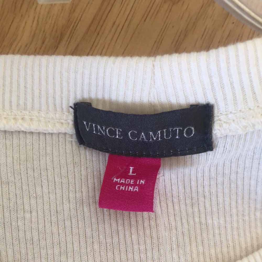 NWT Vince Camuto Puff Sleeve Top Bone Short Sleeve New Ribbed Size Large L New - Picture 5 of 8